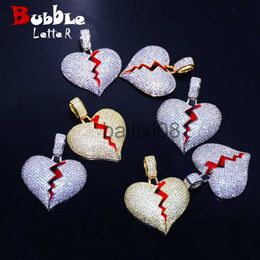 Pendant Necklaces Bubble Letter Broken Heart Neckle Pendant Charms Chain for Men Real Gold Plated Hip Hop Jewelry J230620