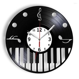 Wall Clocks Piano Keyboard Treble Clef Record Clock Music Instrument Musical Notes Retro Ornament Silent Watch