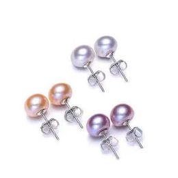 Stud Pearl Earrings 925 Sterling Sier Genuines Freshwater Ctured Ear Studs For Women Girl Color And Size Choose Drop D Dhdfp