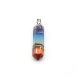 Charms Seven Chakras Natural Tiger Eye Stone Lapis Lazuli Pendant Hexagonal Reiki Healing Crystal For Jewelry Making DIY 10x43mm