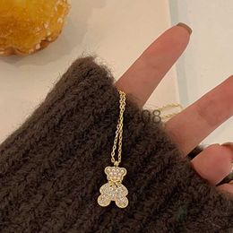 Pendant Necklaces Trendy Exquisite 14k Real Gold Cute Little Bear Chain Neckle for Women High Quality Pendant Jewelry Bling AAA Zircon Fine Gift J230620
