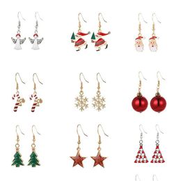 Charm Christmas Crystal Earrings Set Style Stud Snowflake Tree Elk Bell Star Drop Dangle Earring For Girls Women Delivery Jewellery Dhf3U