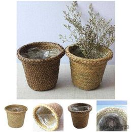 Planters Pots Sea Grass Storage Basket Straw Garden Flower Pot Handmade Sundries Organiser Rattan Plant Pots Planter Flowerpot Cover Organiser R230620