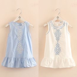 Girl's Dresses Summer 2-10 Years Old Brief Kids Lace Embroidery Flower Floral Sleeveless Flounce Vest Tank Sundress Girls Dress Cotton 230619