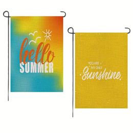 2pcs Hello Summer Garden Flags, 12x18 Inch, Double-side Printed, Room Decor, Home Decor