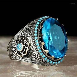 Cluster Rings Vintage Egg Shaped Aquamarine Carved Pattern Ring