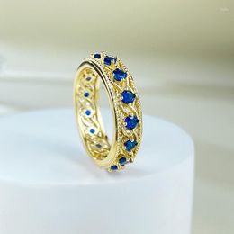 Cluster Rings 2023 S925 Silver Plated Royal Blue Premium Sense European And American Cross Border INS Style Band Ring