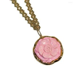 Pendant Necklaces GuaiGuai Jewellery 24K Gold Plated Pink Turquoises Flower Golden Chain Necklace For Women Gifts