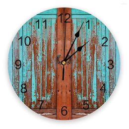 Wall Clocks Wood Texture Door Print Clock Art Silent Non Ticking Round Watch For Home Decortaion Gift