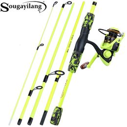 Rod Reel Combo Sougayilang Portable 5 Section Redyellow Fishing Rod Combo 170cm Fishing Rod and 1000 2000 3000 Spinning Reel Set 230619