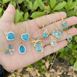 Pendant Necklaces 316L Stainless Steel Ocean Series Heart Crystal Butterfly Pendants Clavicle Chain For Elegant Women Trendy Female Choker Jewellery J230620