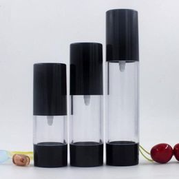 airless spray bottle lotion bottle ,empty 15ml 30ml 50ml transparent body black pump & lid /bottom Cosmetic Container F546 Xvogg