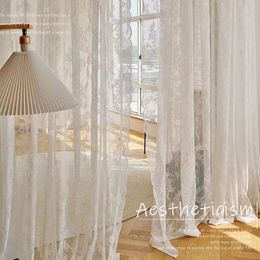 Curtain White Lace Sheer Curtains for Living Room Romantic Transparent Tulle Home Decor Custom Size 230619