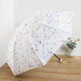 Umbrellas Fashion Double-layer Lace Floral Embroidery Folding Umbrella Summer Outdoor Mini Sunscreen UV Protection Foldable Sunny