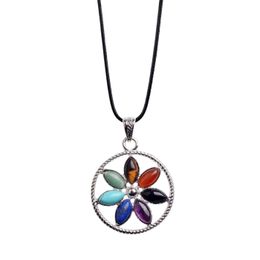 Pendant Necklaces Seven Chakra Men And Women Gemstone Amethyst Rose Crystal Yoga Treatment Healing Jewelry Drop Delivery Pendants Dhffa