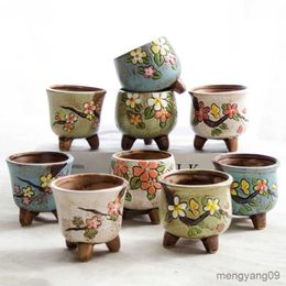 Planters Pots Fairy Garden Decoration Pastoral Succulent Flowerpot Bonsai Basin Pure Hand-painted Ceramic Flower Pot Home Decoration Crafts R230620
