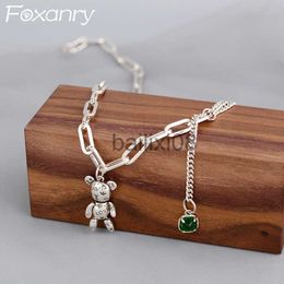 Pendant Necklaces FOXANRY Stamp Bear Sweater Neckle for Women INS Fashion Elegant Green Zircon Pendant Neckle Bride Jewelry Gift J230620