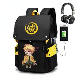 Backpacks Anime Demon Slayer Agatsuma Zenitsu School Bag Oxford Laptop Bags Boy Girl Backpack Large Capacity Travel For Kids 230619