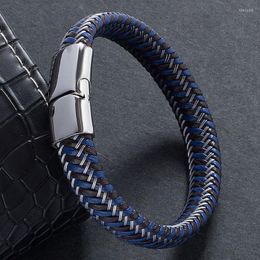Charm Bracelets 2023 Fashion Men Jewelry Braided Leather Male Bracelet Stainless Steel Magnetic Clasp Punk Bangles Man Gift PD763