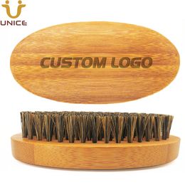 MOQ 50 PCS OEM Customized LOGO Bamboo Beard Brush Upgraded Quality 100% Boar Bristle Styling Tool for Men Facial Hair Whiskers Moustache