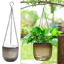 Planters Pots 1 Set Hanging Flowerpot With Chain Transparent Shell Self-absorbing Water Plant Pots Flowerpots Gardening Decoration Vase Home R230620