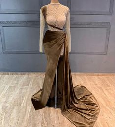 2023 Aso Ebi Brown Mermaid Prom Dress Sequined Lace Velvet Evening Formal Party Second Reception Birthday Bridesmaid Engagement Gowns Dresses Robe De Soiree ZJ426