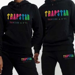 Designer Fashion Clothing Mens Tracksuits Hoodies Trapstar Rainbow Towel Embroidered Plush Mens Womens Sports Suit Hooded Sweater Pants 2piece Set Rock Hip hop Cot