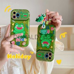 Cell Phone Cases Cute Fun Frog Phone Case With Pendant For iPhone 13 12 11 Pro Max XR XS Max 14 pro max Coque Lovely Stand Lens Protective Cover J230620