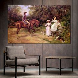 Hunting Scenes A Meeting by The Stile Heywood Hardy Painting Handmade Canvas Art Classical Office Decor