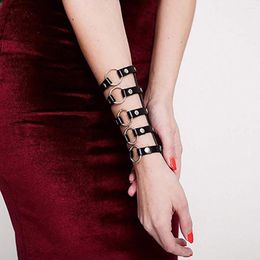 Charm Bracelets Leather Punk Bracelet Cool Night Club Cosplay Lace Up Bandage Harness Wide Cuff Gothic Rock Unisex Arm Bangles
