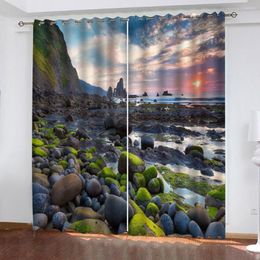 Curtain Modern Home Decoration Sunset Coast Stones Luxury Blackout 3D Window For Living Room Office Bedroom