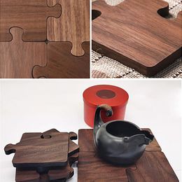 Table Mats Walnut/Beech Cup Mat Jigsaw Puzzle Insulated Wood Tea Coffee Pad Placemats Decor Coasters Kitchen Placemat