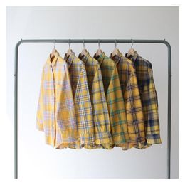 Women's Blouses JMPRS Vintage Long Sleeve Plaid Shirts Women Yellow Series Bf Style Loose Brushed Blusa Feminina Casual Baggies Tops Outwear
