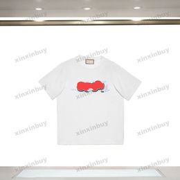 xinxinbuy Men designer Tee t shirt 23ss Chest letter blue sky short sleeve cotton women 324925 black apricot XS-2XL