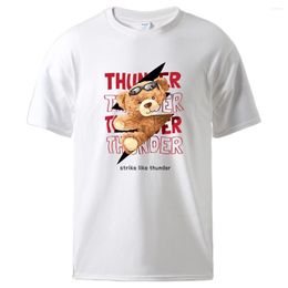 Men's T Shirts Teddy Bear Strike Like Thunder Print Men T-Shirts Graphic Novelty Short Sleeved Cotton Soft Tees Colorful Perfect Man Tee
