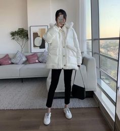 Women's Down Legal System 2023 Autumn And Winter 90% White Duck Quilted Wool Collar Stitching Medium Long Jacket For Women