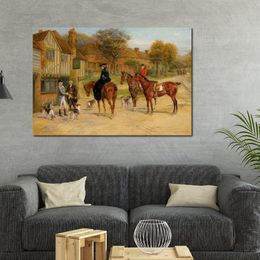 Hunting Canvas Art Meet at The Inn Heywood Hardy Painting Classical Landscape Handmade Home Decor