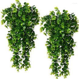 Decorative Flowers 2pcs Artificial Hanging Plants Fake Plant Faux Eucalyptus Leaf Greenery Vine Outdoor UV Resistant Plastic
