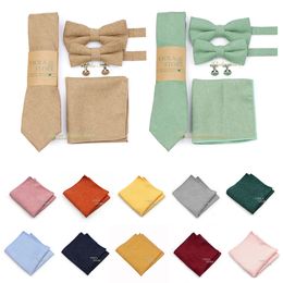 Bow Ties Colorful Solid 5 PCS Set Soft Corduroy Cotton 7cm Tie Pocket Square Bowtie Cufflinks Men Wedding Party Cravat Gift Accessory 230619