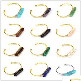 Cuff Hexagonal Point Gemstone Bracelet For Women Girls Handmade Gold Wire Woven Lift Of Tree Healing Chakra Crystal Friendship Bangl Dhuie