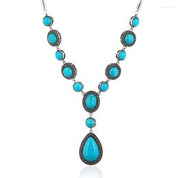 Pendant Necklaces Megin D Turquoise Chains Retro Vintage Drop Necklace For Women Girls Friends Gift Fashion Jewelry