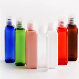 Simple 50ml(1 2/3OZ) Assorted Colour Refilling Plastic PET Bottle Square Sample Bottles with Easy Flip Cap Wholesale