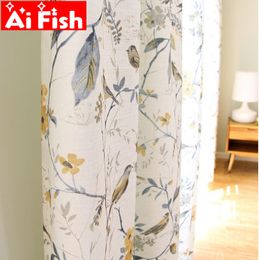 Curtain American Pastroal Bird Print Design Half Blackout Curtains For Living Room Window Screen Bedroom Tulle Fabric Drapes #40 230619