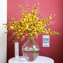 Dried Flowers Yellow Long Artificial Flower Dance Butterfly Home Decor Fake christmas decoration Wedding Photography Oncidium