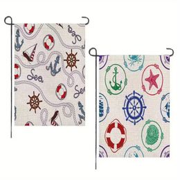 2pcs Ocean Elements Garden Flag, Double-sided Printed Decoration Flag, Yard Garden Outdoor Decoration Linen Flag, No Flagpole, 12 * 18 Inches