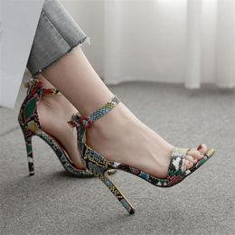 Women High Sandals Color Print Snake Heel Sandal Lady Stiletto Peep Toe Buckle Gladiator Pumps Stripper Summer Fetish Platform Shoes 22634 11112 745 c