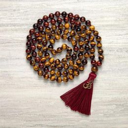 Chains Tiger's Eye Necklace Mala Beads Prayer 108 Tassel Om Jewellery Protection Gemston Yoga Pendant Necklaces