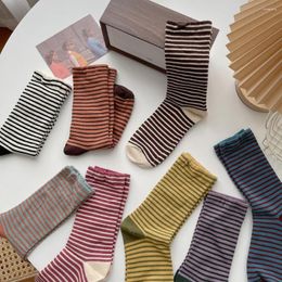 Sports Socks Spring Retro Striped And Children's Women Medium Tube Autumn Cotton Stockings Korean Japanese Socken