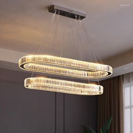 Pendant Lamps Modern Luxury Crystal LED Chandelier Round Chrome Glossy Hanging Lamp Living Room Bedroom Light Dining Lighting Fixture