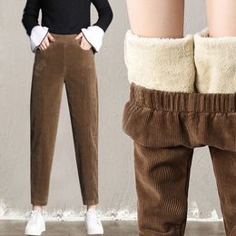 Women's Plush Thick Casual Pants Corduroy Warm Pants Autumn Winter Leggings High Waist Harem Pants Trousers Women Fashion